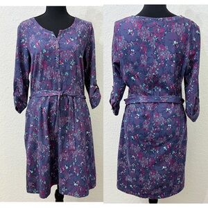 REI Co-Op Purple Print Button Henley Cotton Shirt Tunic Dress Top Belted…